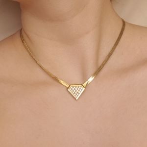 Vintage Diamond Jewel Gold Tone Chain Necklace